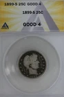 1899-S  .25  ANACS   G 4   Barber Quarter, Liberty Head Quarter, Barber 25c,