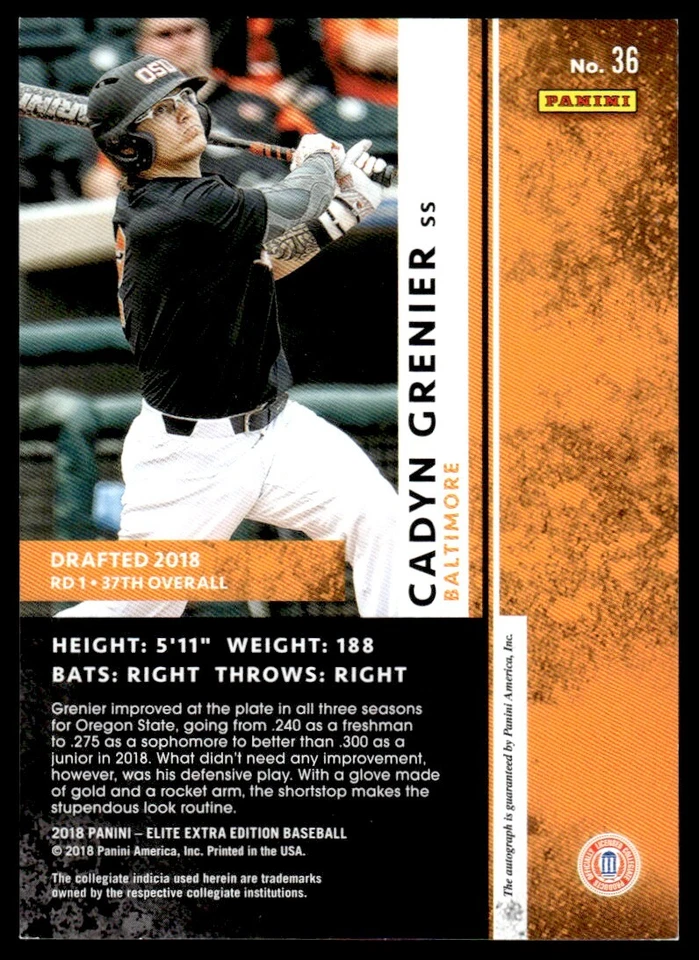 2018 Panini Elite Extra Edition Autographs Cadyn Grenier Auto #36 R74 - Image 2 of 2