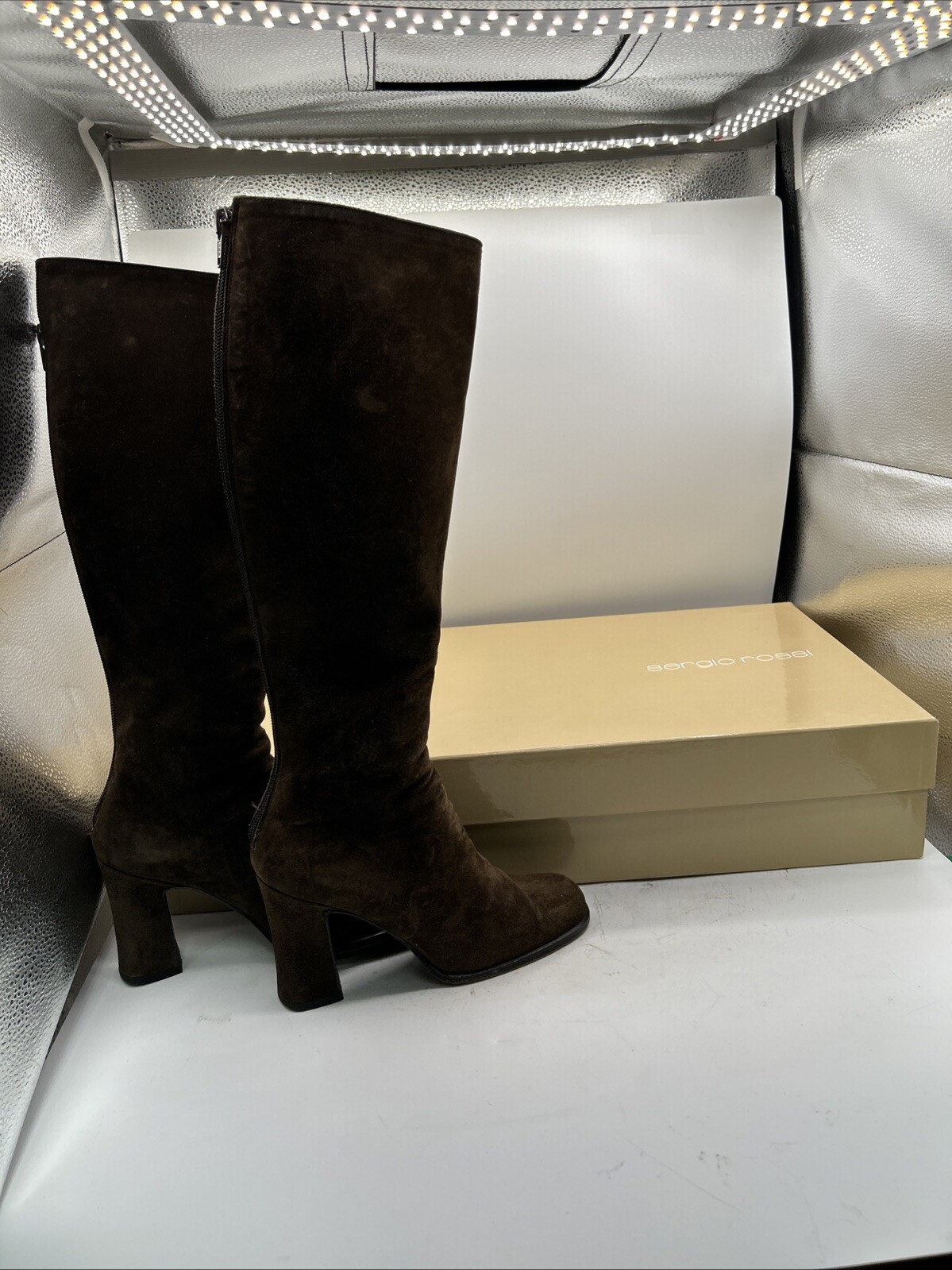 Stivali al ginocchio YVES SAINT LAURENT in pelle scamosciata marrone con zip posteriore 5 5 M vedi foto