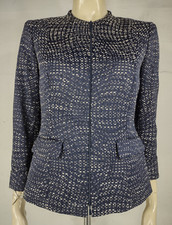 Lafayette 148 blue cotton blend tweed full zip blazer jacket ladies size 4