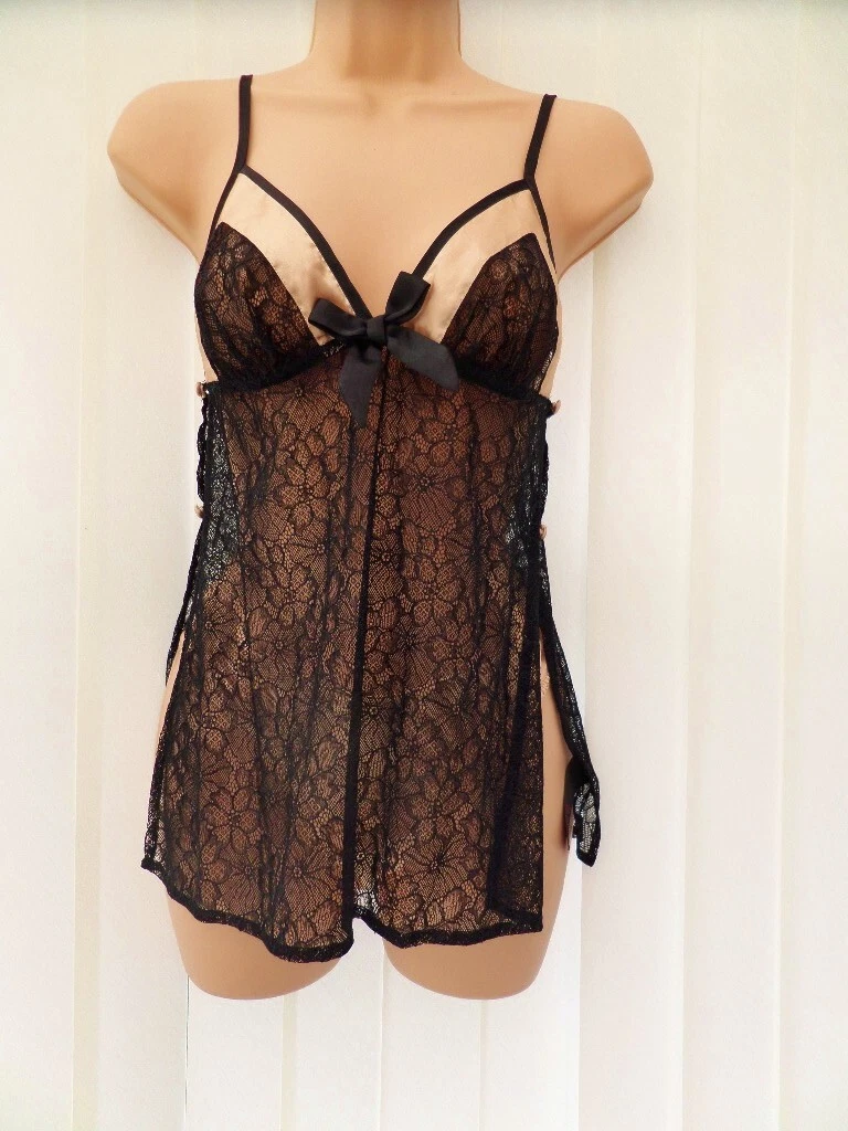 Camicia Babydoll Intimate Fantasies Con Orsacchiotto | Lingerie Pizzo Nera, Taglie Dalla 12 Alla 22 (L/XL)