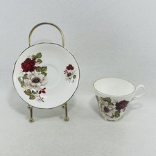 Vintage England Allyn Nelson Teacup Saucer Cup Set Red Rose White Flower Spring