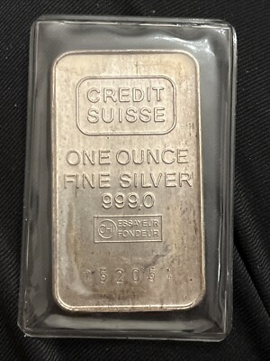 Vintage Credit Suisse 1 troy oz .999 Silver Bullion Bar In