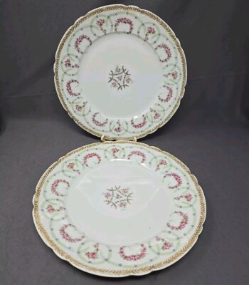 Set 2 JPL Jean Pouyat Limoges Plate Porcelain 8 1/2'' Roses, Forget-me-nots 