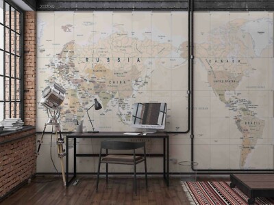 3D World Map Wallpaper Wall Mural Removable Self-adhesive 257