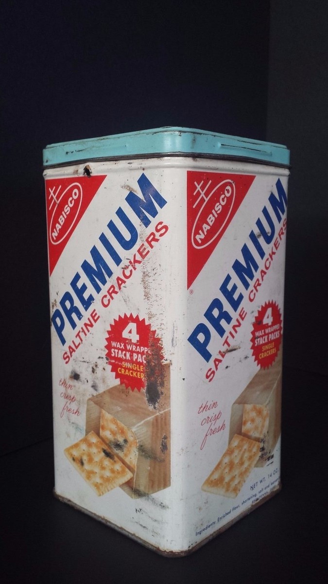 Vintage 1960's Nabisco Premium Saltine Crackers Metal Tin Canister