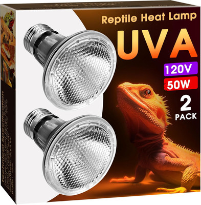 Reptile Heat Bulb [2 Pack], Reptile Light Bulbs 50W UVA UVB, Dimmable Heat Lamp 
