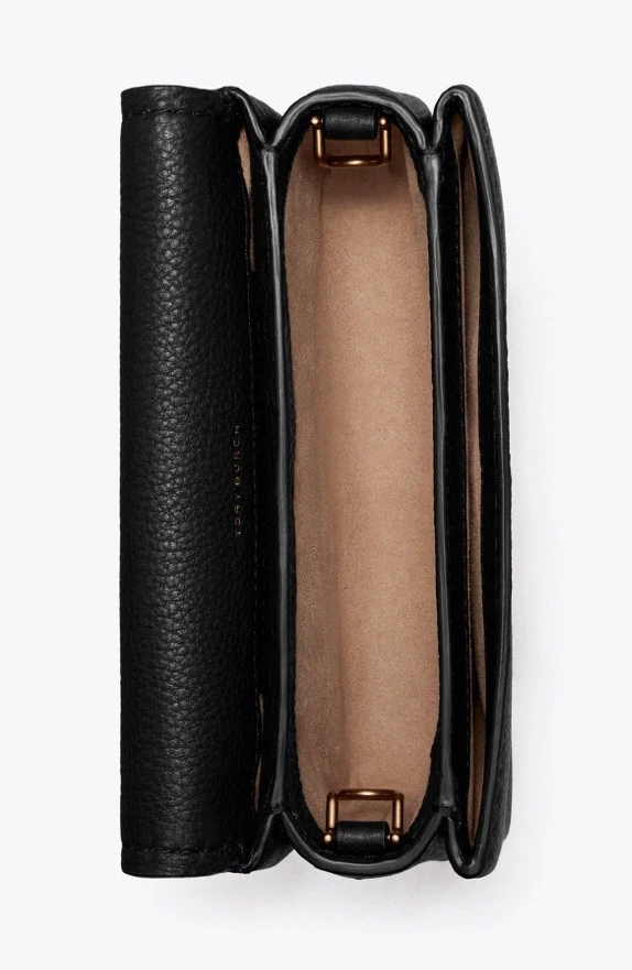 Borsa a tracolla Tory Burch Thea pieghevole in pelle nera oro ottone hardware usata in ottime condizioni