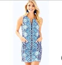 Lilly Pulitzer Dress Blue Mini Kelby Shift Mermaid Tail V Neck Tank Size 10