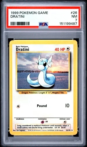1999 POKEMON BASE SET UNLIMITED #26 DRATINI PSA 7