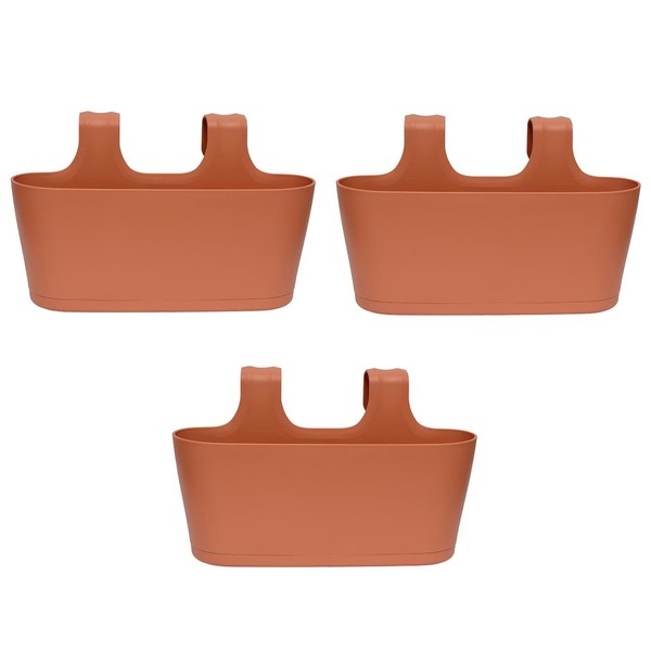 3X Balkonkasten Blumenkasten Pflanzkasten Blumentopf Oval Zum HäNgen Rotbraun-image