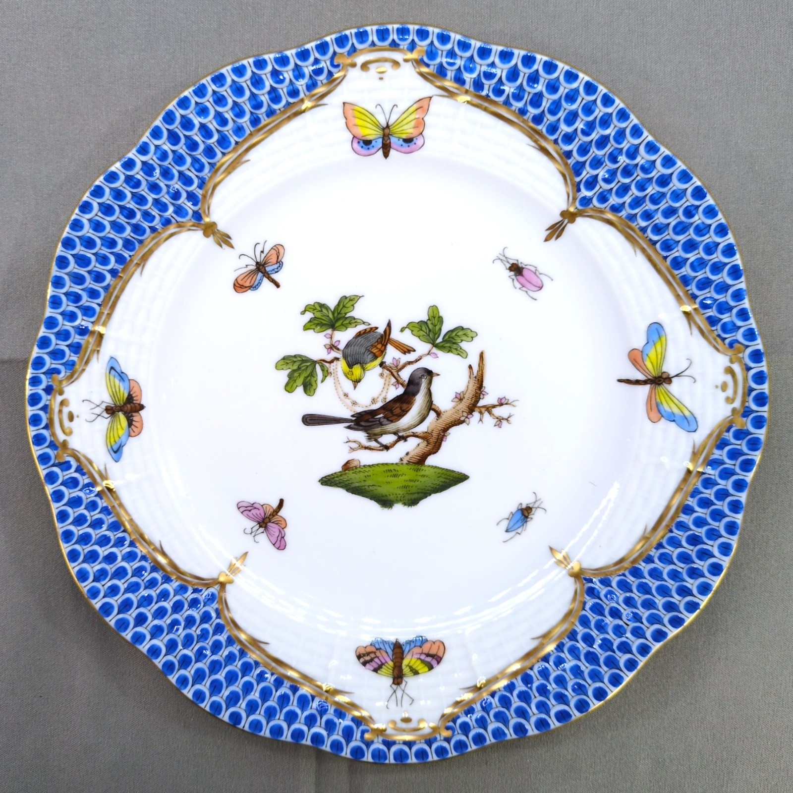Herend Hand-Painted Blue Rothschild Bird Bread & Butter Plates – Set of 3 (6.5")