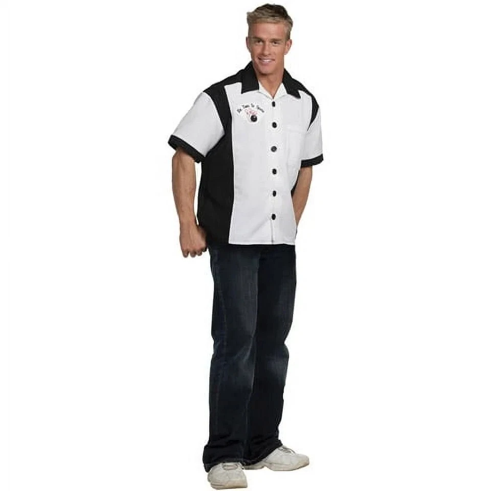 Camisa de Bowling Para Hombre Estilo Años 50 2 Tonos Manga Corta Retro Disfraz Camisa Asso.     Foto 3 de 4