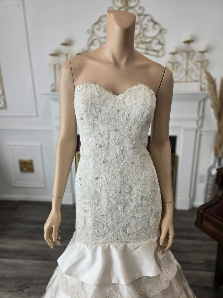 Christina Wu Ivory 15543 Tiered Alencon Lace Satin Sweetheart Wedding Dress 10 - Image 2 of 4