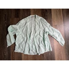 Donna Linen Cardigan Women Medium Mint Green Open Front Made in USA L-3016