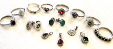 14 Pc Sterling Silver Natural Gemstones Mixed Jewelry Lot New & EUC