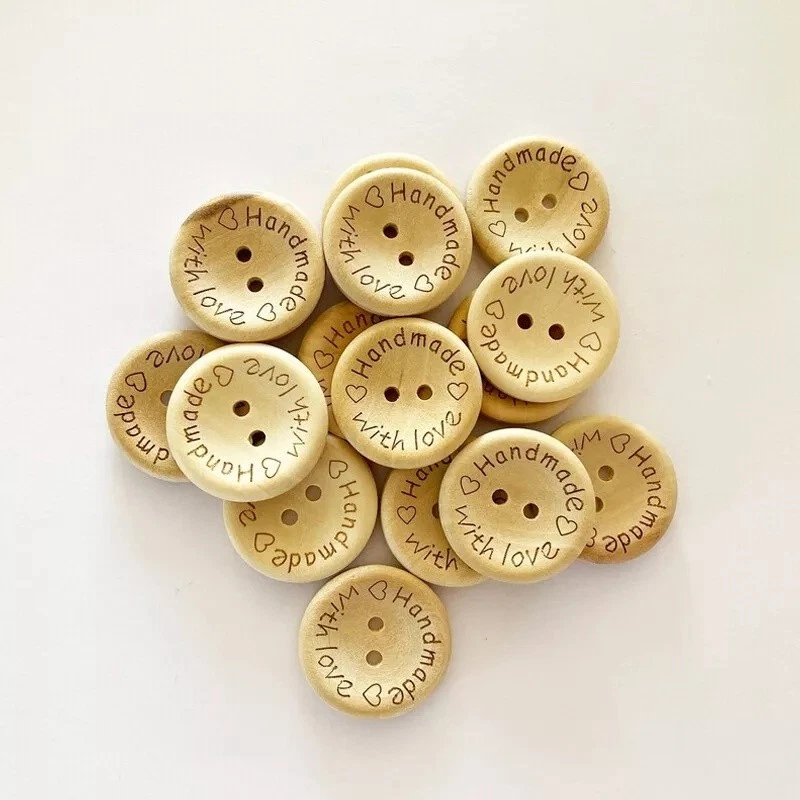 100PCS Natural Wooden Button Craft Sewing DIY Handmade With Love Wooden Buttons - Image 3 of 4