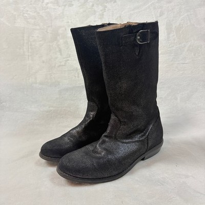 Hanna Andersson Glitter Tall Boots Kids Black Good Shimmer Biker Moto Buckle