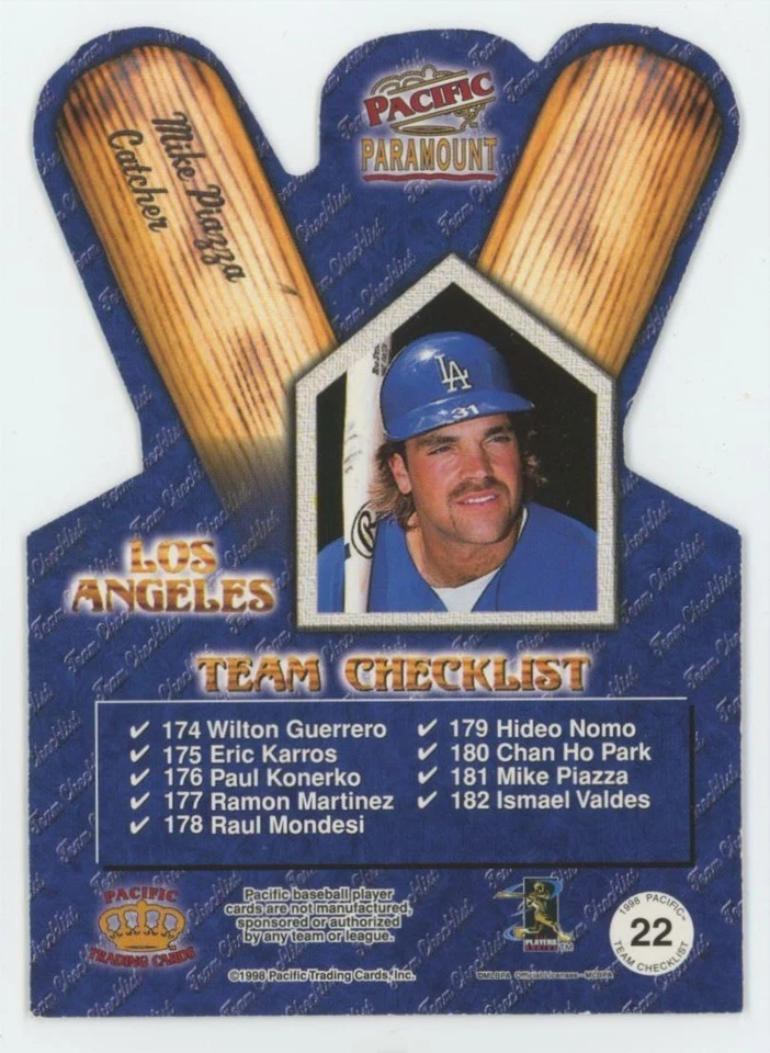 1998 Pacific Paramount Team Checklists Mike Piazza Dodgers #22 C18 - Image 2 of 2