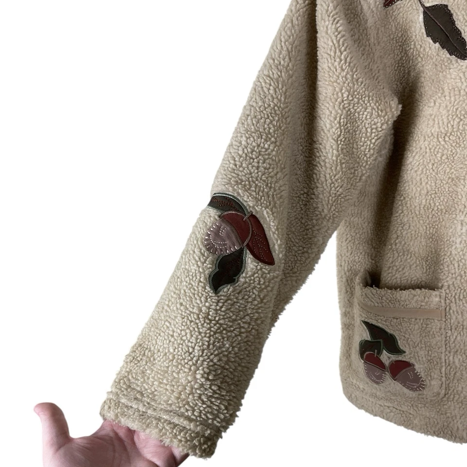 Chaqueta vintage años 90 Teddi para mujer talla pequeña bronceada polar hojas de otoño Cottagecore Foto 3 de 4