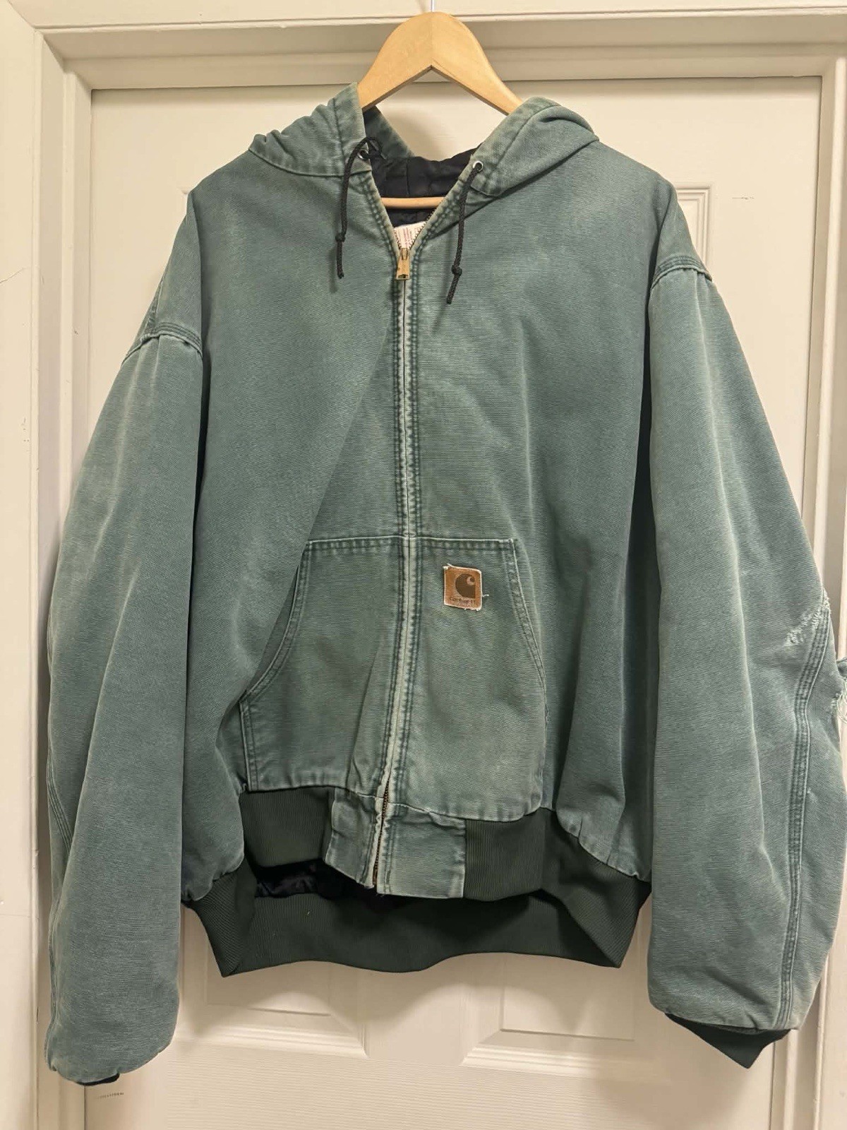 Carhartt Men's 3xl Teal Green Turquoise Hooded Jacket 90s Vintage Jq294