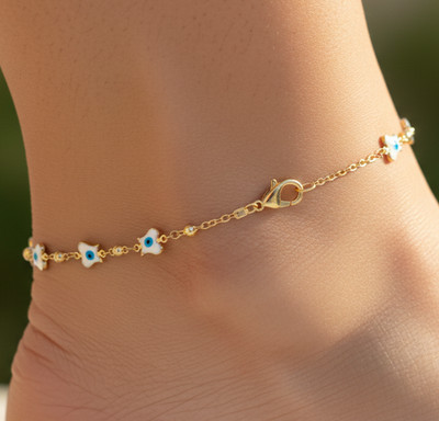 Elegant Evil Eye Charm Anklet Gold Plated Brass Chain Anklet Handmade Jewelry