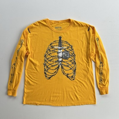 Post Malone Posty Co Tour Long Sleeve Shirt Yellow Graphic Barbed Wire Size XL