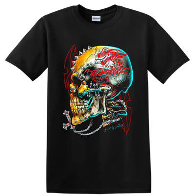 Tribal Skull T Shirt Fantasy Warrior Skeleton Gothic Art Graphic Cool Tee Unisex