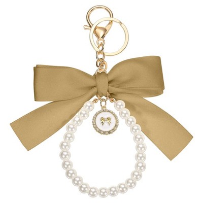 Knot ribbon keychain for pearl charm, cute armband gold