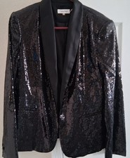 Calvin Klein Dressy Black Sequined Blazer with Shawl Lapel Sz Medium 1 Button