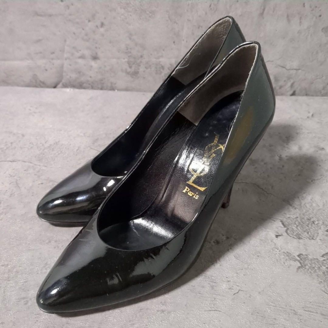Saint Laurent decolte tacco YSL EU35 5 US5 5 nero vernice tacchi alti 09883a