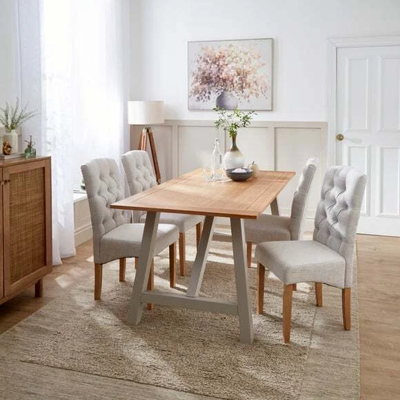 Dunelm Clifford Trestle Wooden Pine Dining Table Grey Seats 6 RRP 349.00