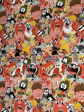 Warner Brothers Looney Tunes Gift Wrapping Paper 2 Yards FOLDED Decoupage Bros