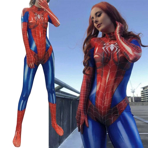 Adult Women Spiderman Cosplay Costume Sexy Jumpsuit Tight Fitting Suit Dress AU - Picture 12 of 27