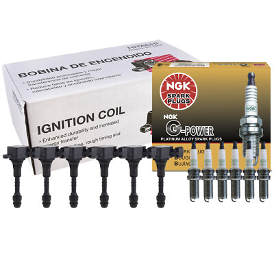 Hitachi 6 Ignition Coils & NGK 6 G-Power Spark Plugs Kit For Infiniti Nissan GAS