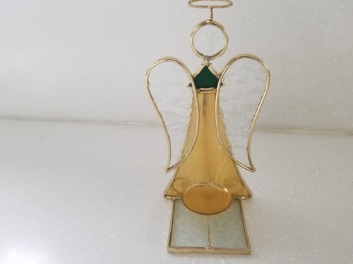 Buntglas Gold & Klar Engel Windlicht Teelicht Kerzenhalter mit Heiligenschein 7 x 3 - Bild 5 von 8