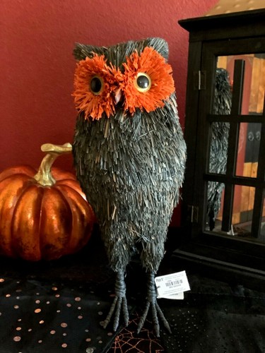 Pier 1 Imports Halloween 12,5" Nero Sisal Naturale Gufo Occhi Arancioni Nuovo con etichette - Foto 2 di 10