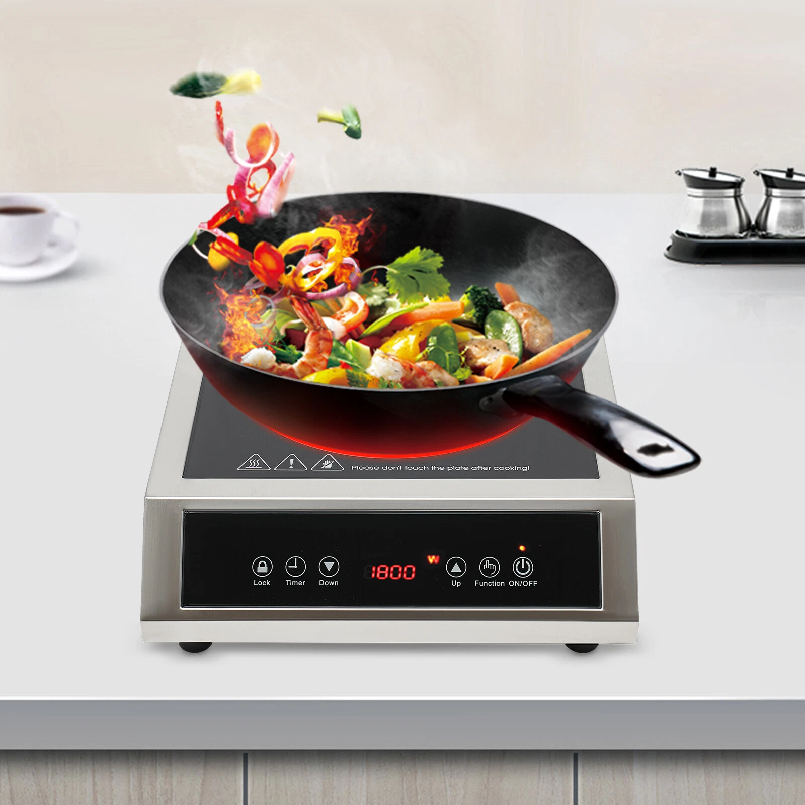 Commercial Electric Induction Cooktop One Burner Electric Hot Plate Touch 1800W