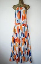 SHEIN WHITE ORANGE BLUE PRINT MAXI DRESS SIZE 0XL 16 BNWT SUN TIE WAIST