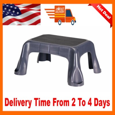 Plastic Step Stool, In-Mold Tread, 1-Step, Gray
