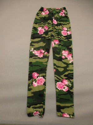 J. VILLAGE One Size Womens Multicolor Floral Stretch Compression Leggings 592