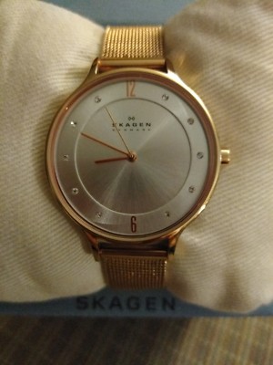 Skagen Gold -Toned, Mother of Pearl, and Crystal Women’s Watch skagen watch women main image 2