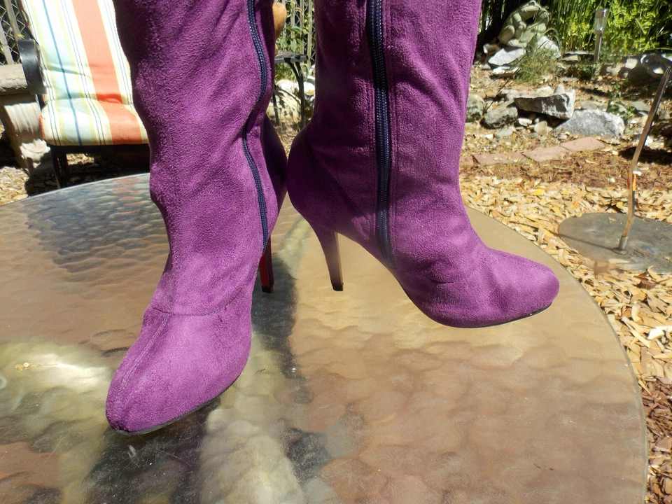 BOTAS HASTA EL MUSLO BUMPER MUJER MORADAS IMITACIÓN GAMUZA STILETTO TALLA 9.5 Foto 3 de 4