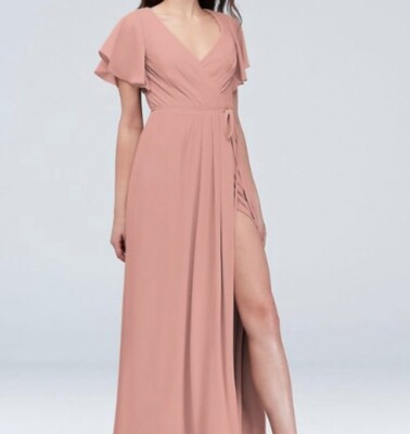 Davids Bridal Flutter Sleeve Wrap Bridesmaid Dress Plus in Sand Size 16 |  eBay