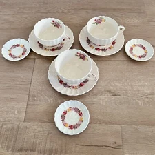 3 Sets 1940s Copeland Spode Rose Briar 3-PCs Setting Teacups Saucers Dishes Vtg
