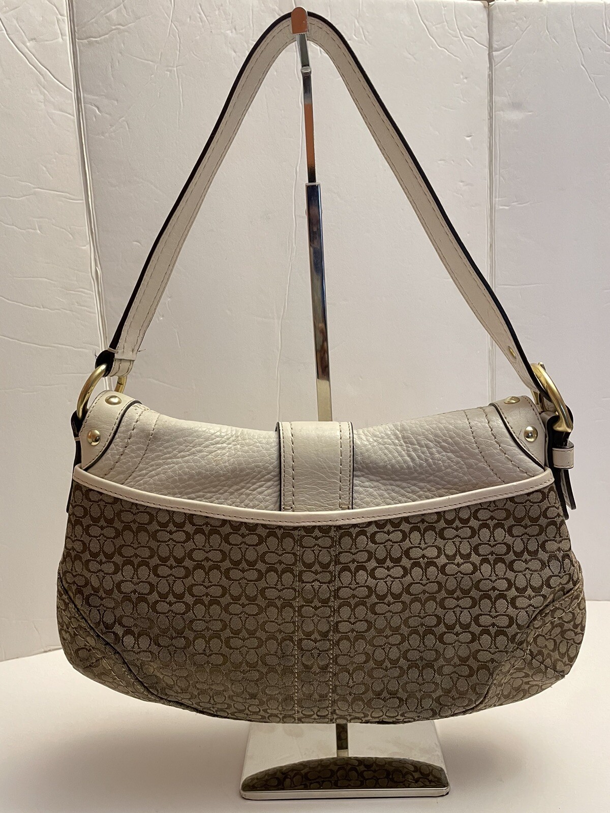 COACH Signature Canvas Satchel Bag Brown W/White Le… Gem