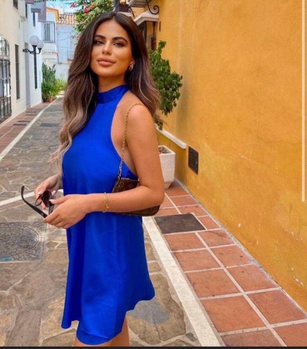 BNWT Stunning Cobalt Blue ZARA Satin Tie Neck Halter Dress S 10 Bloggers  fav! | eBay UK