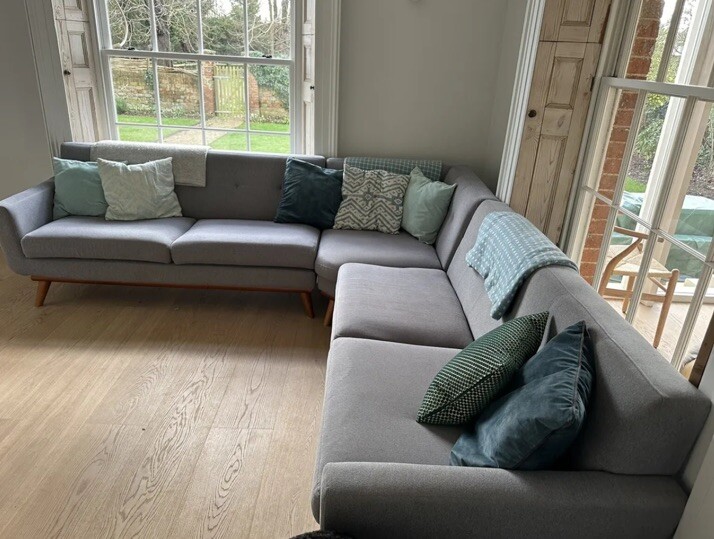 Mid Century Large Grey Corner Sofa eBay