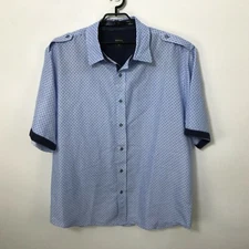 Vertical Sport Mens Shirt Size 3XL Blue Geometric Print Short Sleeve Button Up 