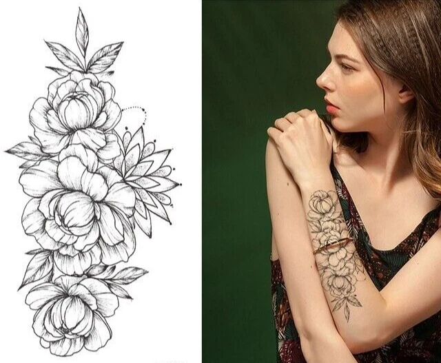 Flower Temporary Tattoo Womens Arm Thigh Leg Chest Fake Sticker Half Sleeve UK